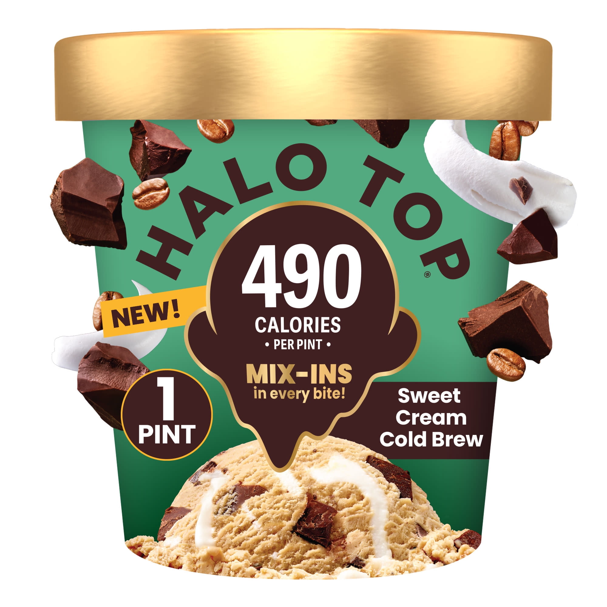 Halo Top Sweet Cream Cold Brew Coffee Light Ice Cream, Lower Calorie Frozen Dessert Pint, 16 fl oz