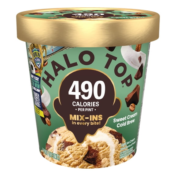 Halo Top Sweet Cream Cold Brew Coffee Light Ice Cream, Lower Calorie Frozen Dessert Pint, 16 fl oz