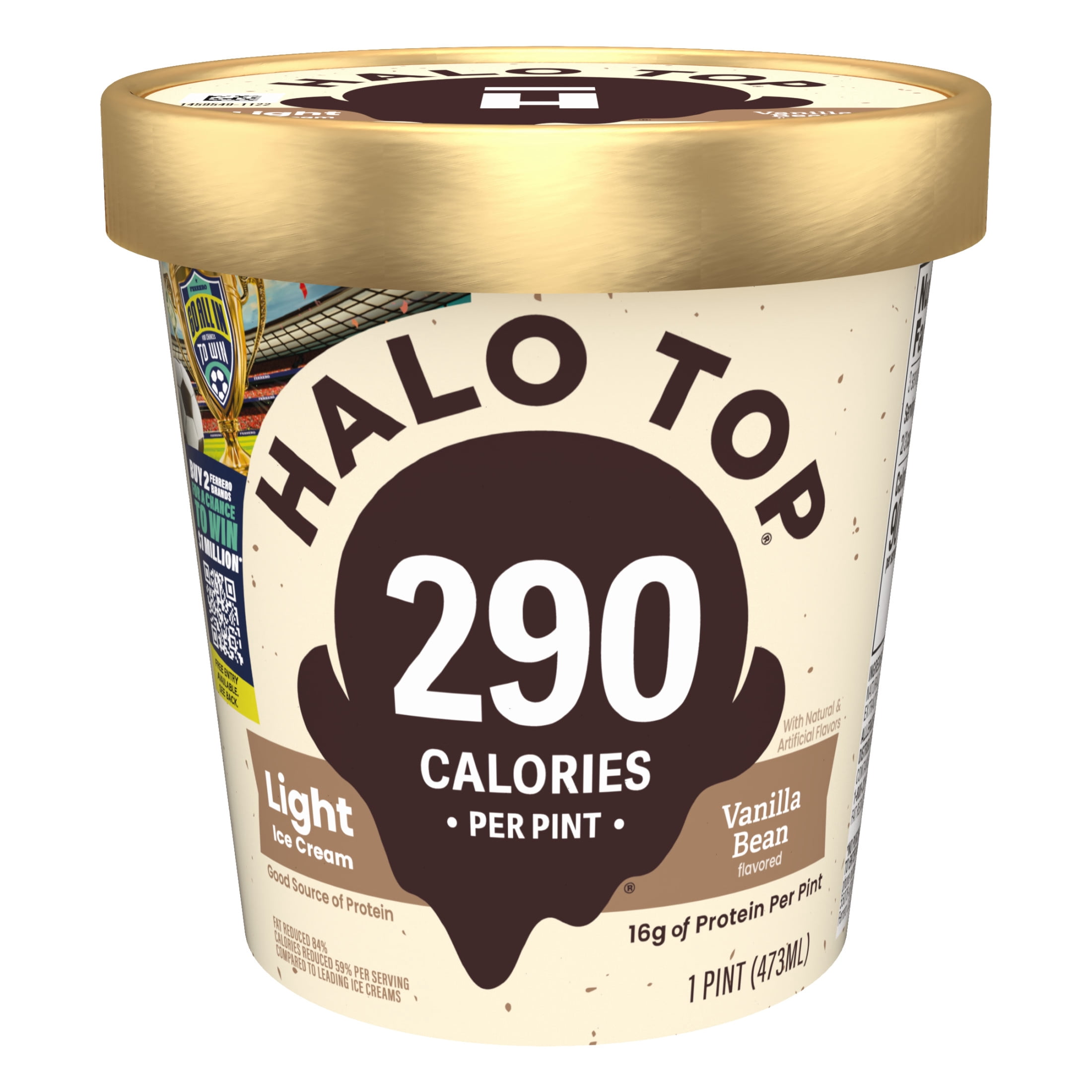 Halo Top Low-Calorie Vanilla Bean Light Ice Cream Pint, 16 fl oz