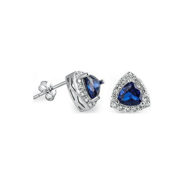 Halo Trillion Cut Simulated Sapphire Cubic Zirconia Earrings