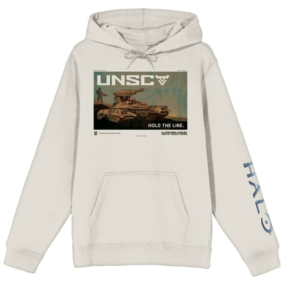 Halo UNSC Hold The Line Long Sleeve Sand Adult Hooded Sweatshirt-Medium
