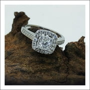 POSHADIME Halo Wedding Engagement Ring - 18K White Gold Plated Silver 0.75 Cttw Simulated Diamond, Ring Size-11.5