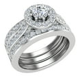 thumbnail image 1 of Halo Wedding Ring Set Round Diamond Ring 8-Prong Enhancer Bands 14K White Gold 1.40 Carat (G,SI), 1 of 5