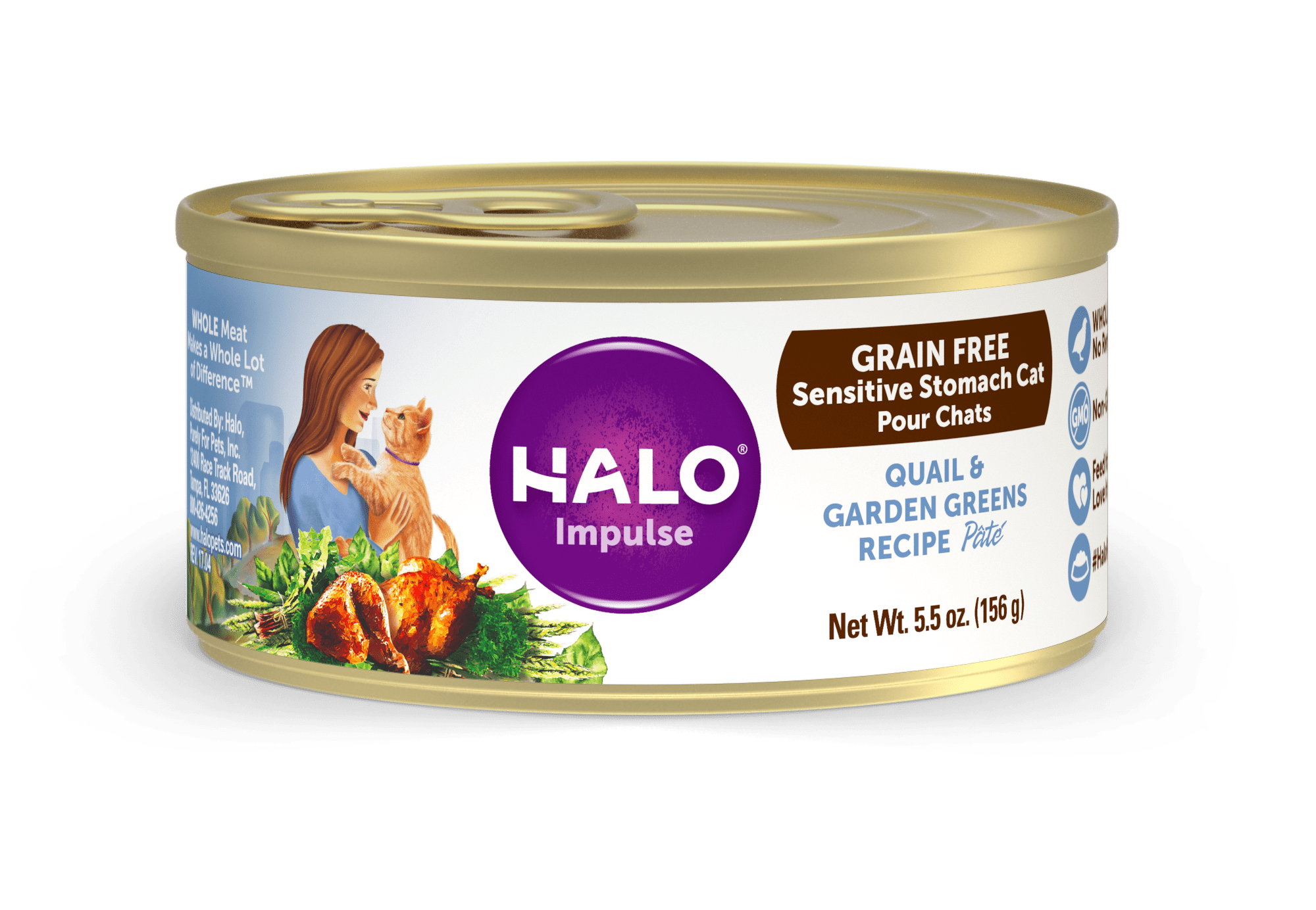 Halo Wet Cat Food Sensitive Stomach Grain Free Quail & Garden Greens