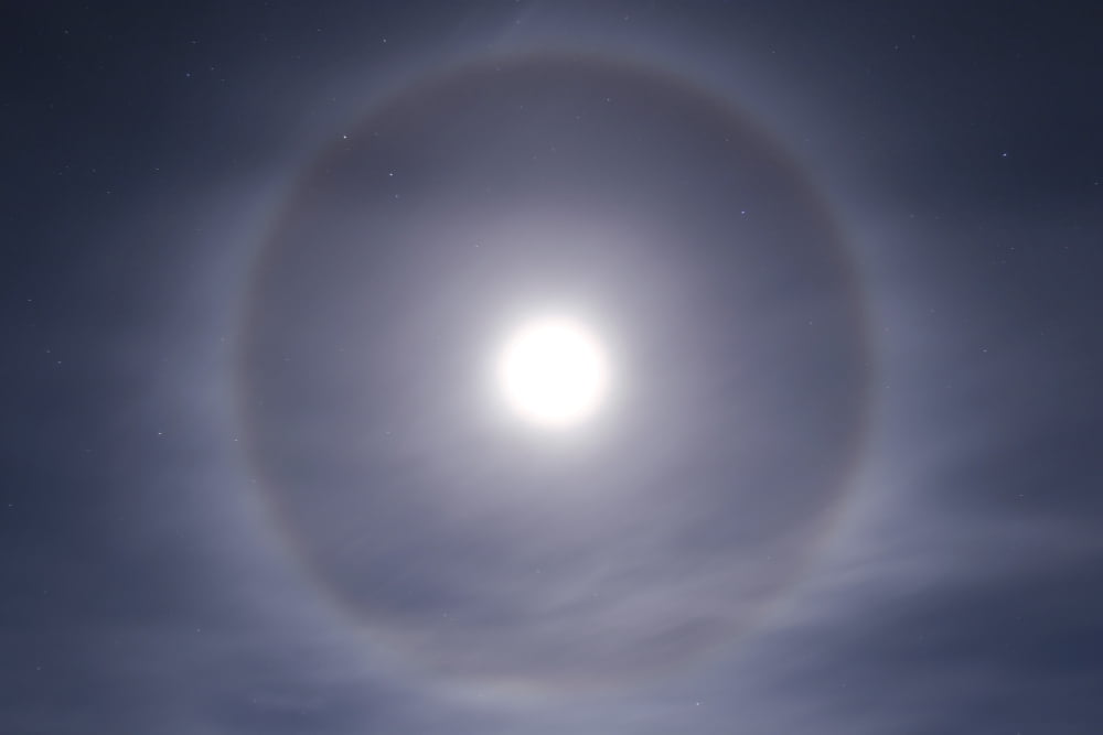 Halo around full moon taken near Gleichen Alberta Canada Canvas Art - Alan DyerStocktrek Images (34 x 23)