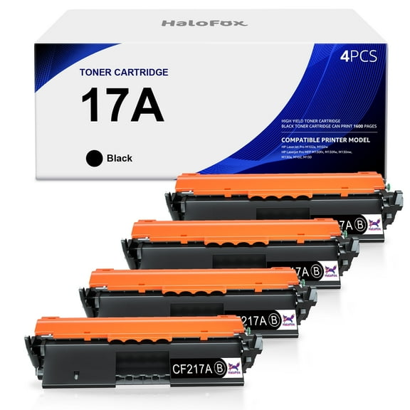 HaloFox CF217A 17A Toner Cartridges Compatible for HP 17A CF217A Black Toner Cartridges for HP LaserJet Pro M102w M130nw M130fw M130fn M102a M130a (Black, 4-Pack)