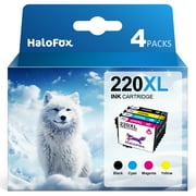 HaloFox Compatible Epson 220 Ink Cartridges Replacement for WF-2760 WF-2750 WF-2630 WF-2650 WF-2660 XP-320 XP-420 XP-424 (1Black,1Cyan,1Magenta,1Yellow)