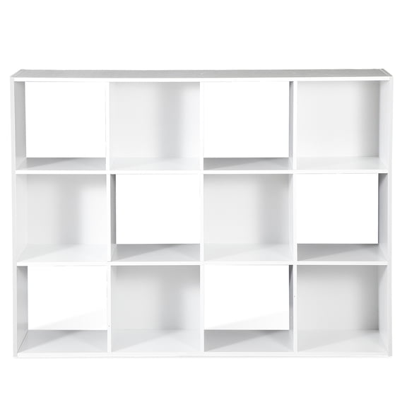 HaloHarness 12-Compartment Open Shelf Bookcase, 47 inch Wide Cube Storage Cabinet Wood Cubical Bookshelves Display Unit with 6 Removable Back Panels for Living Room Bedroom
