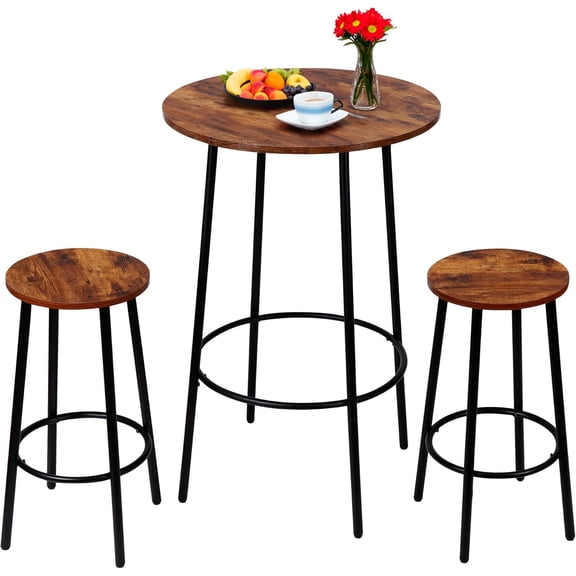 HaloHarness 3 Piece Small Round Dining Table Set, Round Bistro Bar Table with Bar Stools, Counter Height Table and Chairs for Kitchen Breakfast Nook Dining Room Small Space