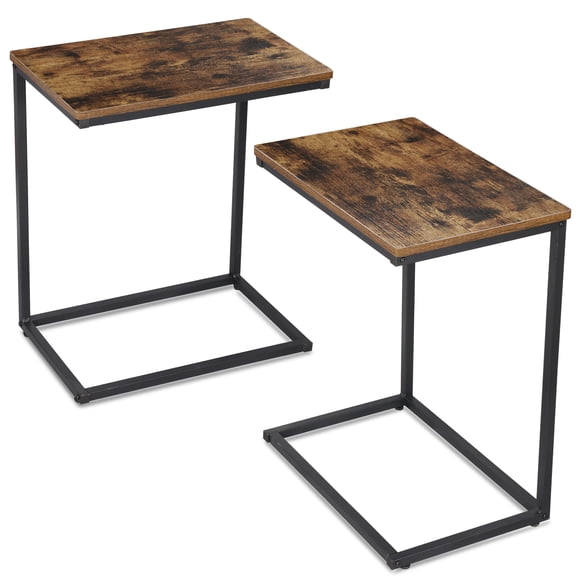 HaloHarness C-Shaped End Table Set of 2, Side Table for Couch, Sofa and Bed, TV Tray, Desktop C Table for Living Room, Bedroom, 13.8 x 21.7 x 25.1 Inches, Rustic Brown