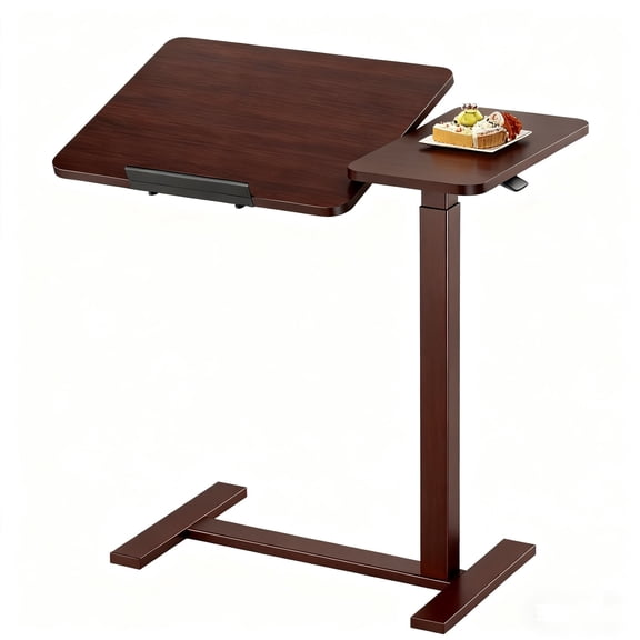 HaloHarness Overbed Bedside Table Adjustable with Wheels, Mobile Standing Stand Up Rolling Laptop PC Desks with Tilting Top Height Tray Side Computer Workstation for Bedroom on Hospital Home Use, Ink