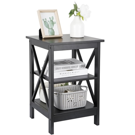 HaloHarness Square Side Table with Storage 3 Tier Small End Table 16 x 16 Inch Wooden X-Design Table Nightstand for Living Room Bedroom Office Nursery Entryway
