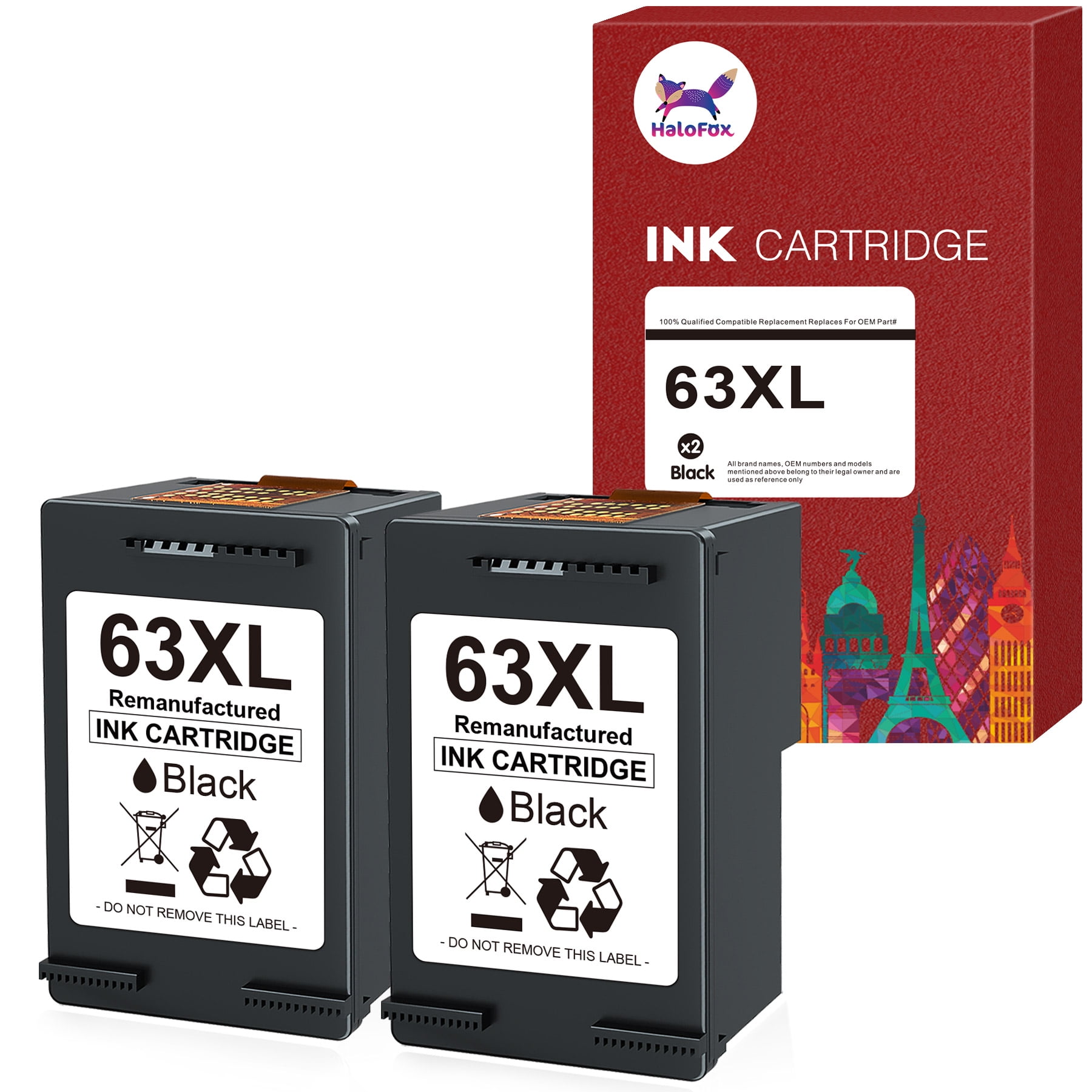 Halofax 63XL Black Ink Cartridges (2-Pack) - HP OfficeJet, Envy ...