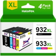 Halofox 932XL Black Ink and 933XL Color Multipack Replacement for HP 932 933 Color Printer Ink for Officejet 6700 6600 7612 6100 7610 7110(Black Cyan Magenta Yellow,4 Packs)
