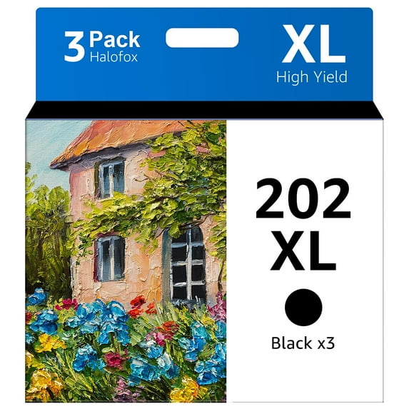 Halofox Ink Cartridge Replacement for Epson Printer Ink 202 T202 202XL Black for Expression Home XP-5100 Workforce WF-2860 (3 Pack)