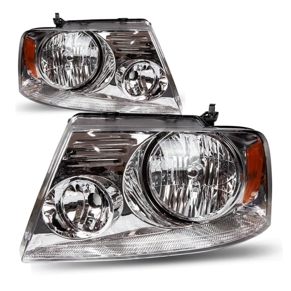 Halogen Chrome/Clear Lens Replacement Headlights Pair Set for 2004-2008 Ford F-150