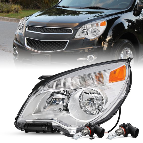 Halogen Chrome Headlight For 2010-2015 Chevy Equinox LS / LT Driver Left w/ bulb