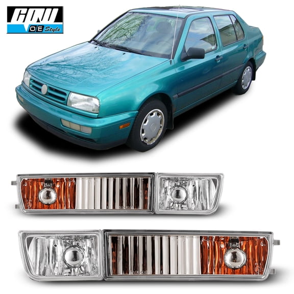 Halogen Clear Lens Fog Lights Pair Set for 1993-1998 Vokswagen Golf/Jetta