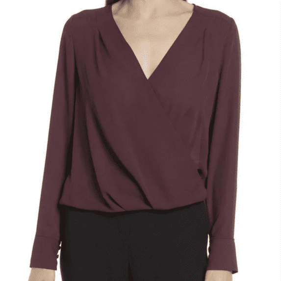 Halogen Cross Front Blouse in Burgundy Stem, Size XS