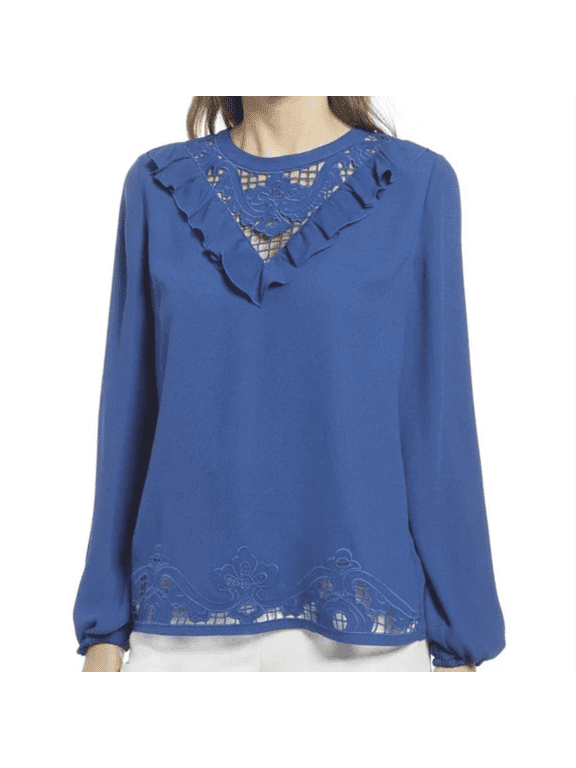Eyelet Detail Top in Blue, Size XS