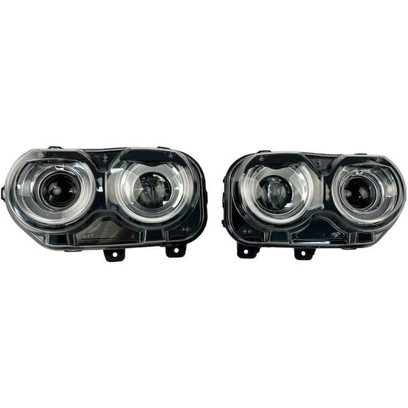 Halogen Headlight Assembly Set of 2 - Compatible with 2015 - 2023 Dodge Challenger (without Air Ducts) 2016 2017 2018 2019 2020 2021 2022