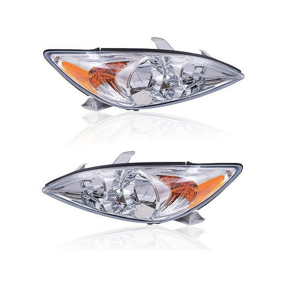 Halogen Headlight Assembly Set of 2 - with Chrome Bezel - Compatible with 2002 - 2004 Toyota Camry Sedan 4-Door 2003