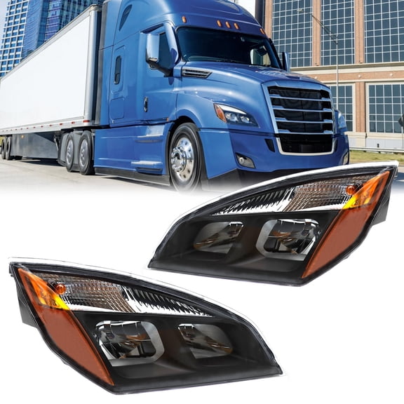 Leavan Black Pair Headlight Assembly w/Bulbs Fit for Freightliner Cascadia 2018-2024, Headlamps Head Light Lamp Housing