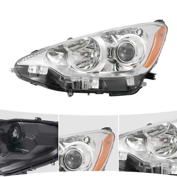 Halogen Headlight Assembly for Toyota Prius C 2012 2013 2014 Front Head Lamps Black Housing Replacement 81150-52E80 8115052E81 (Left Driver Side)
