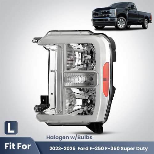 Halogen Headlight Assy Driver Left For 2023-2025 Ford F250 F350 SuperDuty Chrome