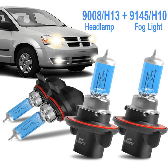 Halogen Headlight Fog Light Bulbs Kit White for 2008 Dodge Grand Caravan 2009 4pcs