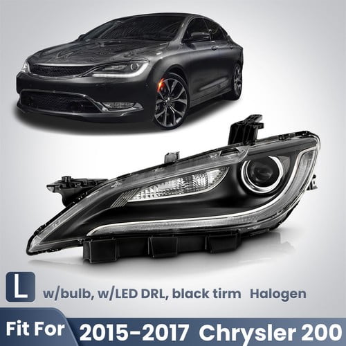 Halogen Headlight For 2015-2017 Chrysler 200 w/ LED DRL w/Bulb w/Black Trim Left