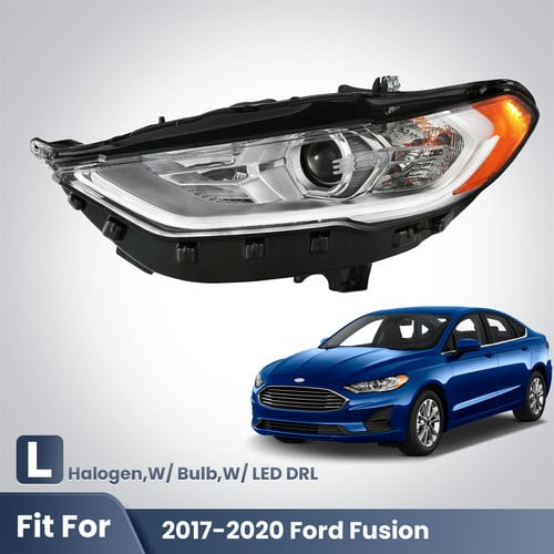 Halogen Headlight For 2017-2020 Ford Fusion w/ LED DRL w/ Bulbs Left Driver Side