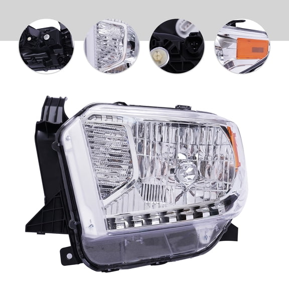 Halogen Headlight, Left Driver Side Headlamp for 2014-2017 Toyota Tundra, White Housing Without Daytime Running Light, Replacement Headlight Assembly