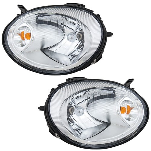 Halogen Headlight Set with Chrome Bezel Left and Right For 2003-2005 Dodge Neon