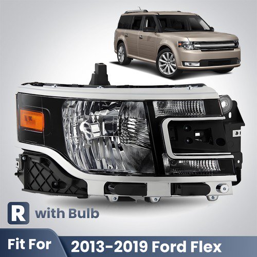 Halogen Headlight W/Bulb For 2013-2019 Ford Flex Right Passenger Black Housing