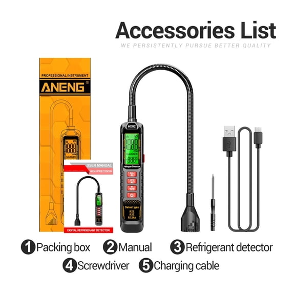 Halogen Leak Detector R22/R32/R134a Gas Detector Analyzer Rechargable HD02 Refrigerant Gas Air Conditioning Tester Tools