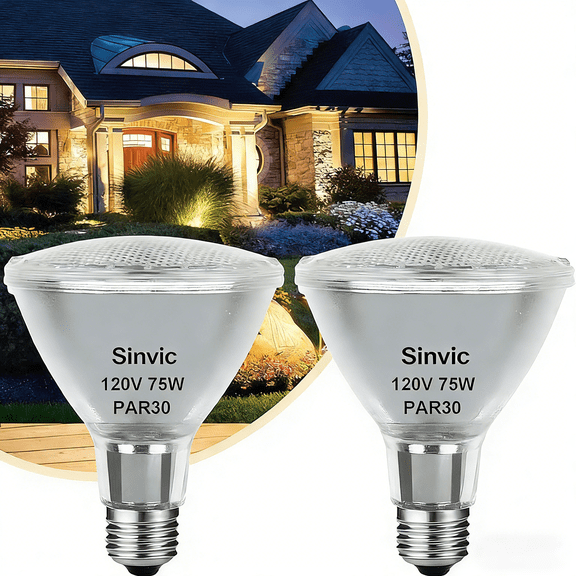 Halogen PAR30 Short Neck 75W 120V 800LM, 2 Pack sinvic High Output Halogen PAR30 Dimmable 2800K Warm White with E26 Base, Long Lifespan Long Neck Flood Light Bulb with CRI100 for Recessed Lighting