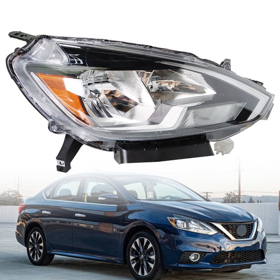 Halogen Passenger Headlight Assembly Replacement for 2016 2017 2018 Sentra Black Clear Lens Headlight Right Side