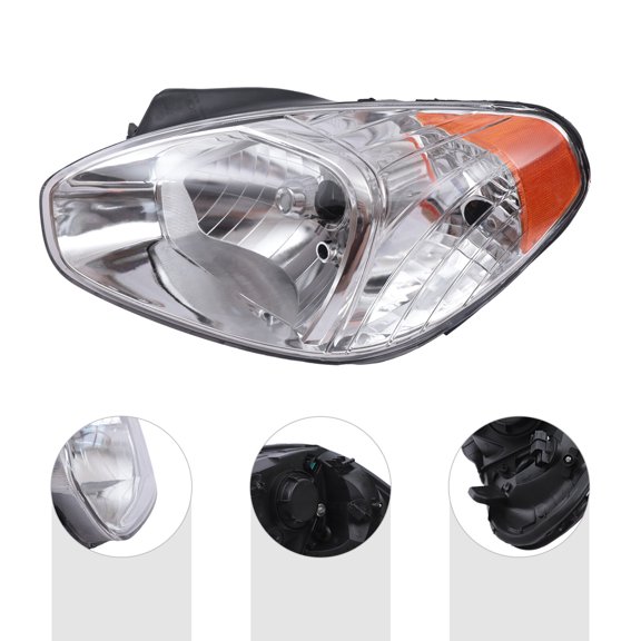 Halogen Projector Chrome Housing Headlight Headlamp Assembly Left Driver Side Clear Lens for 2006-2011 Hyundai Accent