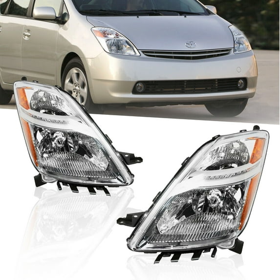 Halogen Type Headlight Assembly for 2006-2009 Toyota Prius Driver and Passenger Side Chrome Housing with Amber Reflector