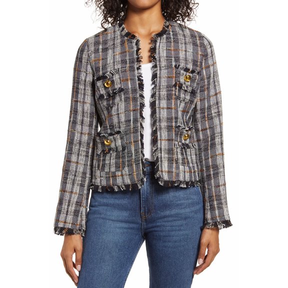 Halogen Womens Libbie Tweed Short Jacket XX-Small Petite Navy/Black - NWT $149