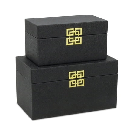 Halona Set of 2 Double Happiness Shagreen Boxes - Black