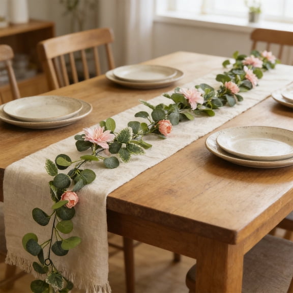 Halons Artificial Floral Garland - Plastic Fake Flower Vine Decor, Multicolor Indoor Outdoor Flora for Dining Table/Fireplace/Wedding/Party Display (68.89in)