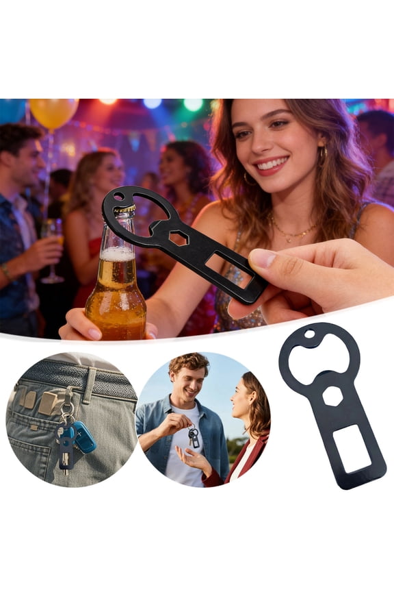 Bottle opener keychain | Metal portable multifunctional tool for home, outdoor, camping, parties | everyday carry accessory | Durable design easily opens beer and beverage bottles |