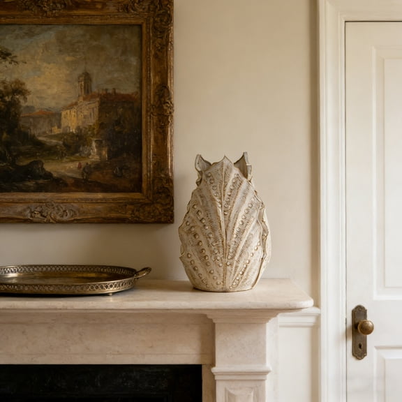 Halons Ceramic Vase Decor - Beige Vase Ornament, Modern Table Centerpiece for Dried Flower & Pampas Grass Display, Home Office Shelf Accent (7.32x4.72x2.55in, 1.1lb)