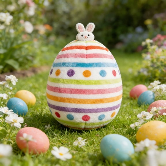 Halons Easter Bunny Stuffed Toy - Plush Bunny with Easter Eggs, Soft Easter Decor for Basket Stuffer, Spring Party Indoor/Outdoor Display (3-Piece Set) Easter Bunny Stuffed Toy - Plush Bu