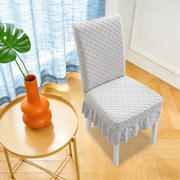 Halons Ela Stretch Chair Cover - Geometric Pattern Dining Chair Slipcover, Skirted Polyester for Home/Living Room/All-Season Use (55x46cm, Dark Gray/Yellow/Orange/Gray)