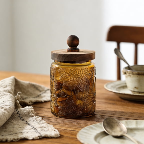 Halons Glass Storage Jar 700ml | Colored High Borosilicate Glass Container With Sealed Lid For Kitchen Pantry Snacks Tea | Food Grade Odorless Transparent Design | Easy Clean Durable Household