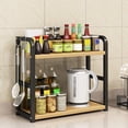 thumbnail image 1 of Halons Kitchen Storage Rack - Metal Two Tier Kitchen Rack, Spice Rack Organizer & Countertop Shelf, Black/Khaki/White, Household Item Storage (16.5x13.8x5.5in), 1 of 6