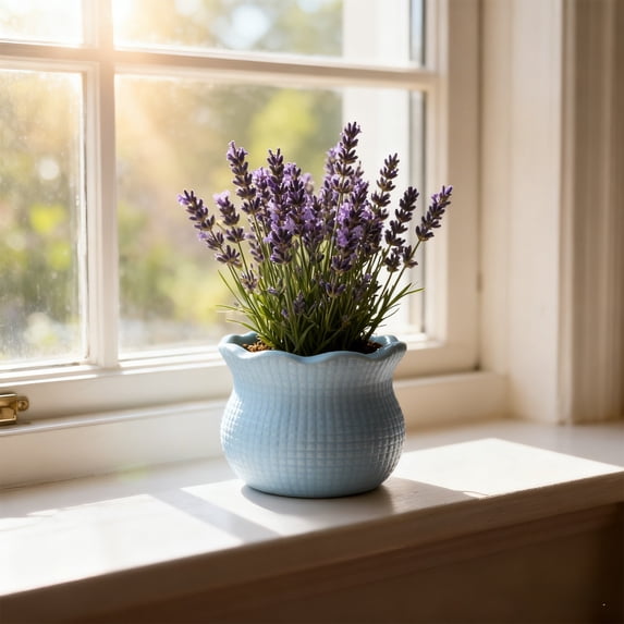 Halons Plastic Mini Flower Pot - Patterned Crocheted Design, Small Decorative Indoor Planter & Outdoor Flower Pot, White/Green/Blue/Pink (2.36x2.36x1.81in, 0.08lb)
